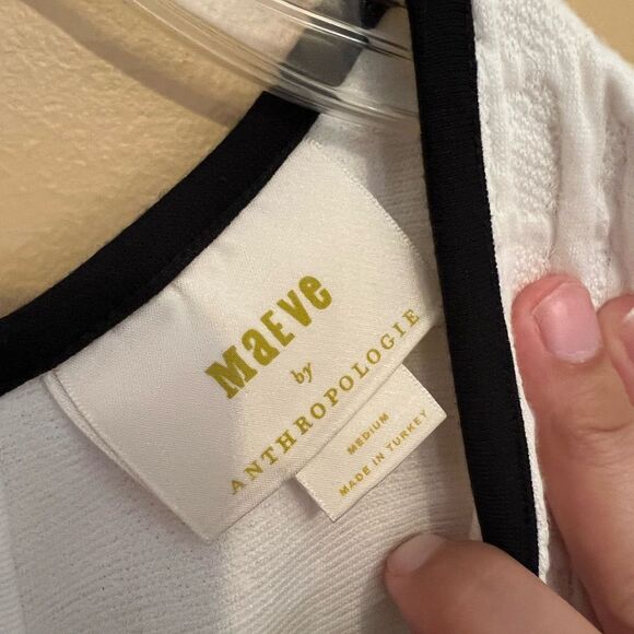 Anthropologie Maeve Patch Pocket Mini Dress M Ivory Black Cotton Stretch NWOT - Picture 7 of 11